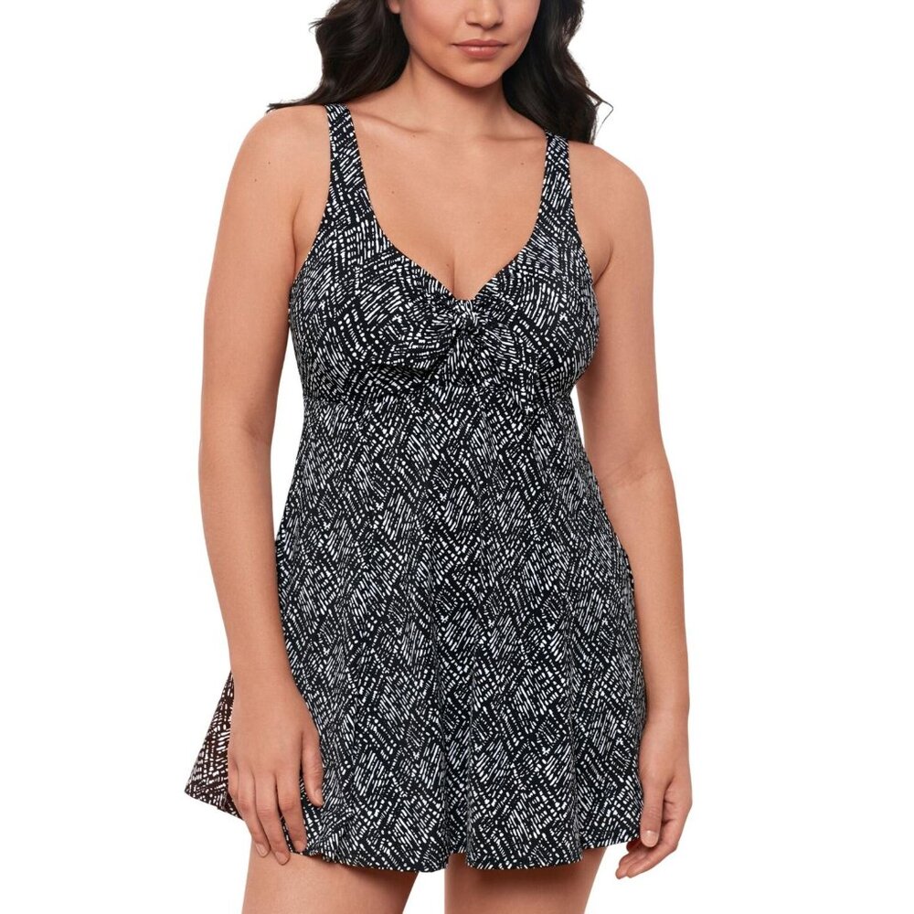 NWT Swim Solutions Abstract Bow Swimdress One Piece Swimsuit Black / White 16